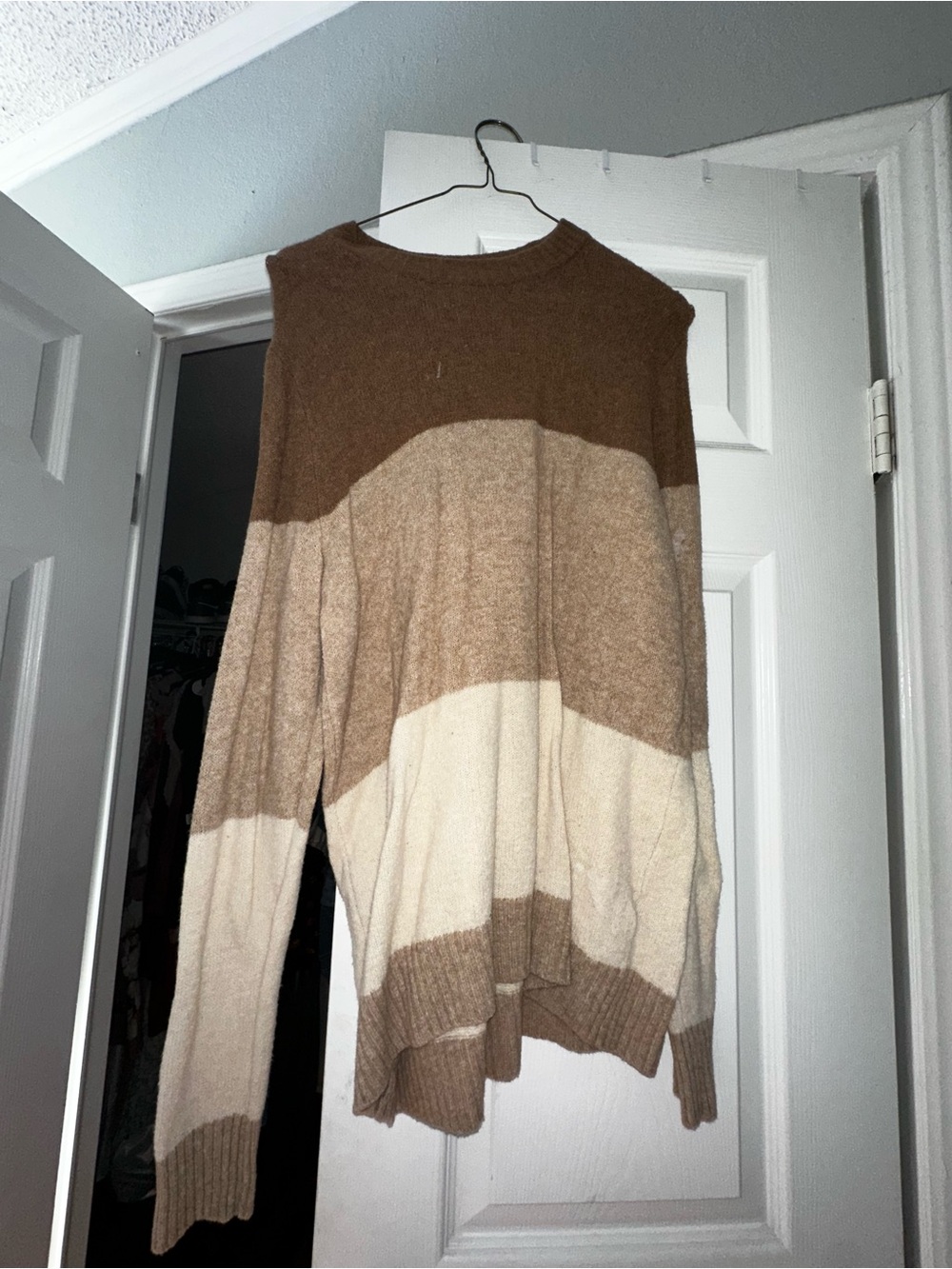 American Eagle Outfitters Women's Colorblock Crewneck Sweater - Brown & Cream